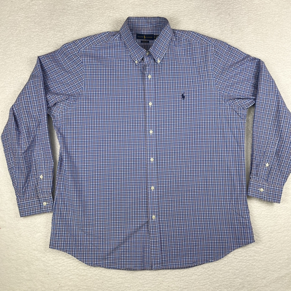 Polo Ralph Lauren Shirt Mens XL Classic Fit Button Down Blue Plaid Logo Check
